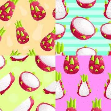 Pitaya pattern set, cartoon style Stock Illustration