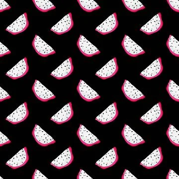Pitaya slice seamless pattern on black background Stock Illustration