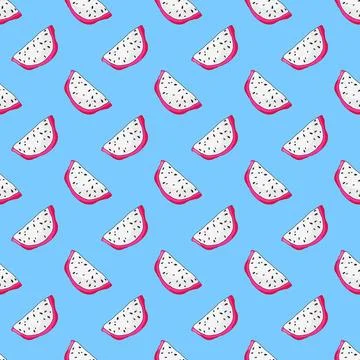 Pitaya slice seamless pattern on blue background Stock Illustration