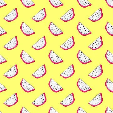 Pitaya slice seamless pattern on juicy background Stock Illustration