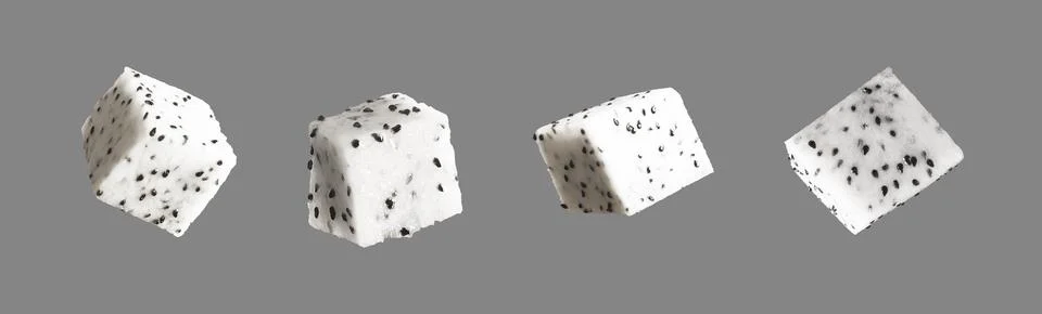 Pitaya, square cube-shaped pieces, slices isolated on a white background. Fle Stock Photos