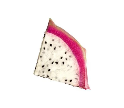 Pitayhaa segment, cut piece with pink peel, flesh with black seeds isolated o Fotos de archivo