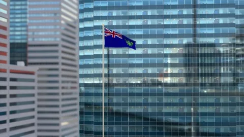 Pitcairn Islands Flag 3D Render Animation Waving Against Glass Office Buildi Stock Footage 333078689