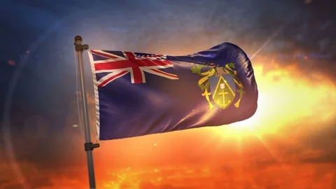 Pitcairn Islands Flag Backlit At Beautiful Sunrise Loop Slow Motion 4K Stock Footage 76683246
