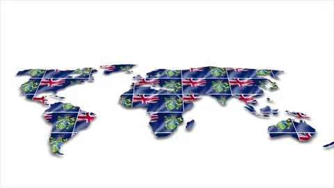 Pitcairn Islands flag wave 3d earth map animation white background Video stock 264301309