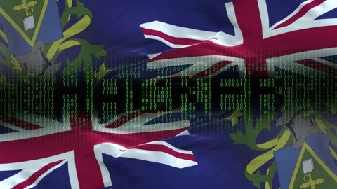 Pitcairn Islands flag - Waving flag on matrix binary code background Stock Footage 321420488