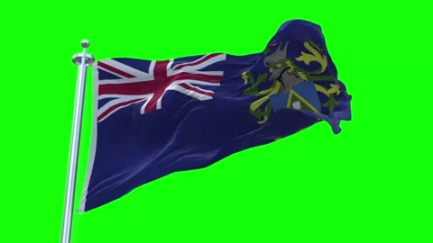 Pitcairn Islands Flag Waving in Loopable and Textured green screen background Stock Footage 296876147