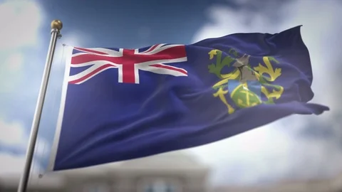 Pitcairn Islands Flag Waving Slow Motion 3D Rendering Blue Sky Background -.. Stock Footage 75509903