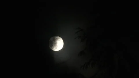 Pitch Black Clouds Reveal Full Moon Stock Footage