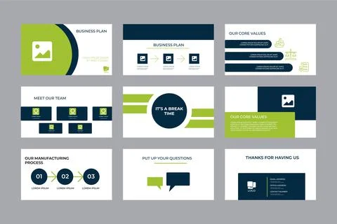Pitch deck presentation design template. Geometric abstract shapes composition Stock Illustration