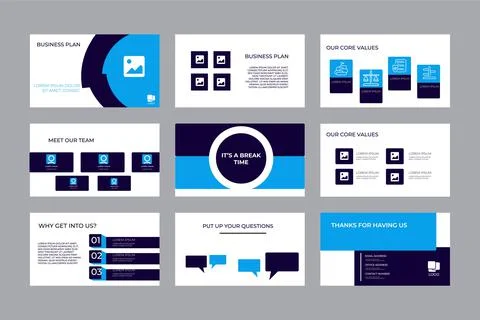 Pitch deck presentation design template. Geometric abstract shapes composition Stock Illustration