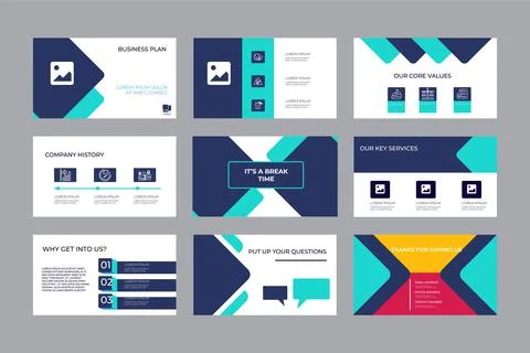 Pitch deck presentation design template. Geometric abstract shapes composition Stock Illustration