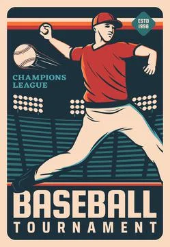 Pitcher baseball player with ball at stadium field Stock Illustration