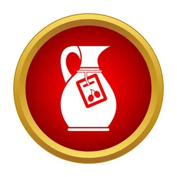Pitcher with cherry label on red golden circle Stock Illustration