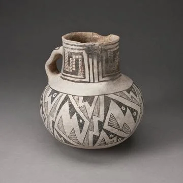 Pitcher with Interlocking Zigzag Motifs and Checkerboard Pattern 900 CE 15... Stock Photos
