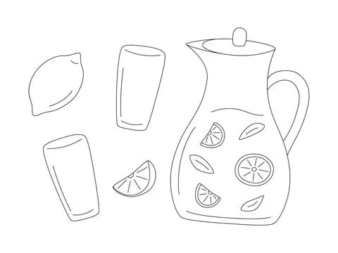 Pitcher of lemonade and glasses Stock Illustration
