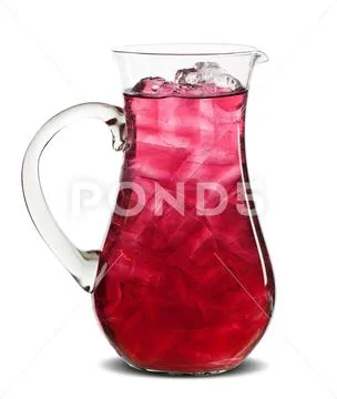 Pitcher with red juice, isolated on white background Stock Photos