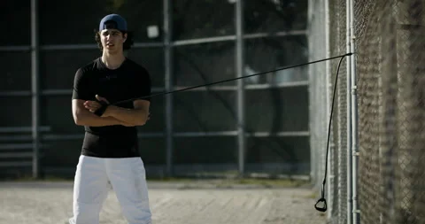 Pitcher stretching before the game. Competition preparation. Stock Footage 132449775