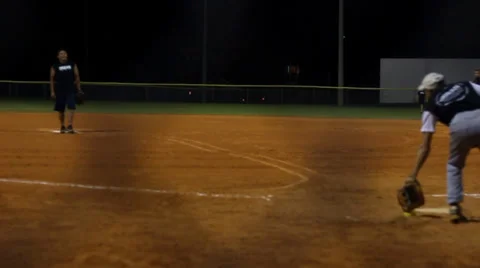 Pitcher throwing the ball and catcher missing-30fps Stock Footage 33450132