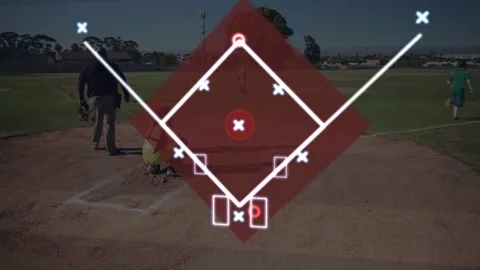 Pitcher throwing toward plate, overlay tracing strike zone with yellow Stock Footage 332822130