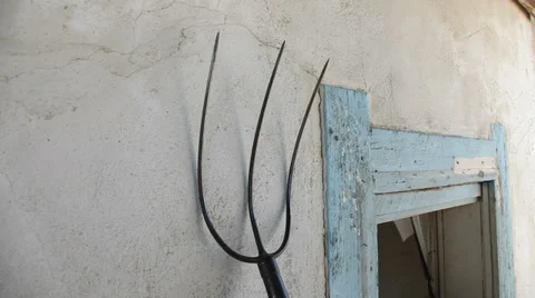 Pitchfork adobe wall ghost town Stock Footage 33942401