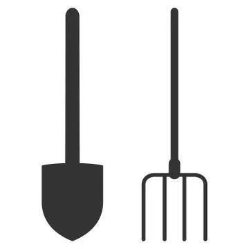 Pitchfork And Shovel Tools Flat Vector Icon Stock Illustration