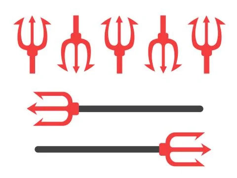 Pitchfork devil set. Trident devil icon. Illustrazione stock