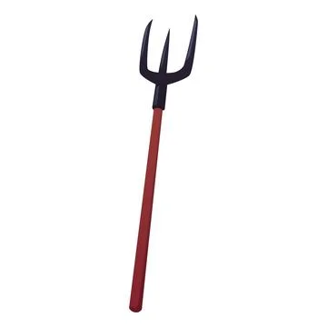 Pitchfork flat vector, cartoon gardening cultivate equipment with wooden handle Illustration