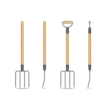 Pitchfork isolated on white background side and front view, hand farming tool Stock Illustration