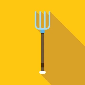 Pitchfork with long handle on yellow background, farming and gardening tool Illustration