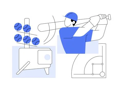 Pitching machine isolated cartoon vector illustrations. Illustrazione stock