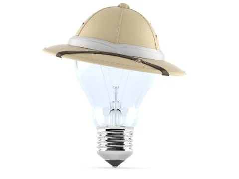 Pith helmet with Light bulb Stock Illustration