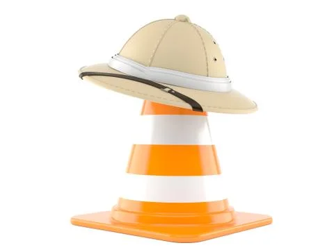 Pith helmet with traffic cone Stock Illustration