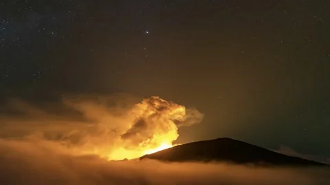 Piton de la Fournaise Eruption Timelapse with Jupiter Mars Saturn - Reunion 2020 Stock Footage 337645541