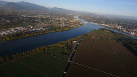 Pitt Meadows and Fraser River and Airport BC Stock Footage 128784915