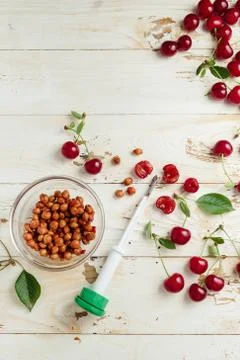 Pitted cherries Stock Photos