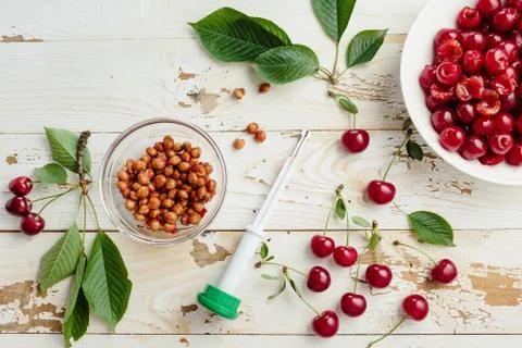 Pitted cherries Stock Photos