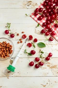 Pitted cherries Stock Photos