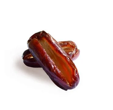 Pitted Dates Close Up on White Background Fotos de archivo
