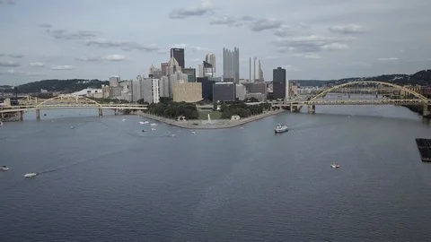 Pittsburg Waterfront Drone Stock Footage 127039114