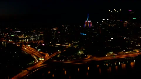 Pittsburgh Aerial Nighttime Hyperlapse Stock Footage 155348082
