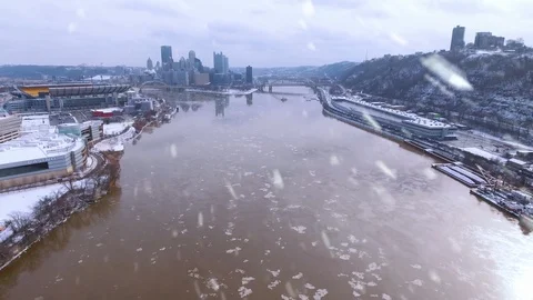 Pittsburgh Aerial of Ohio River in Winter Stock Footage