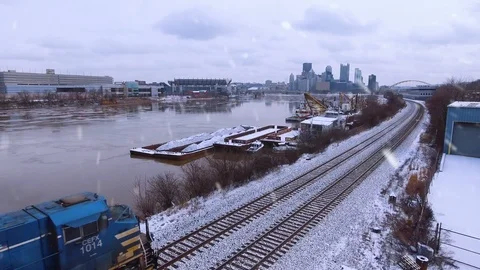Pittsburgh Aerial of Train in West End Stock Footage 101850182