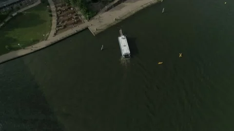 Pittsburgh Boat Bridge River Cloudy Sunny Summer Aerial 4K Stock Footage 137559191