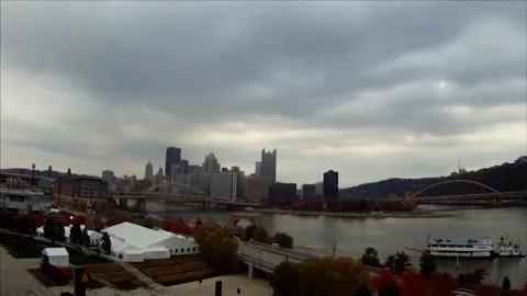 Pittsburgh Boat Cloudy Fall Timelapse Stock Footage 137559180