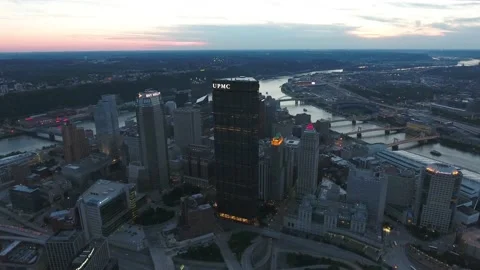 Pittsburgh Bridge River Sunset Dusk Summer Aerial 4K 2 Stock Footage 137559247