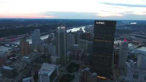 Pittsburgh Bridge River Sunset Dusk Summer Aerial 4K Video stock 137559253