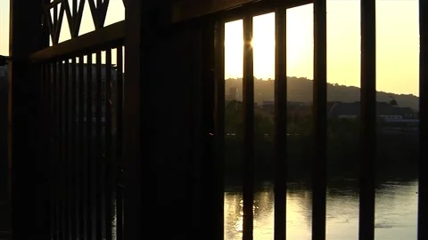 Pittsburgh Bridge River Sunset Fall Pan 2 Stock-Footage 137559255