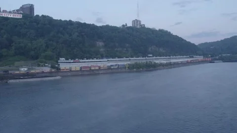 Pittsburgh Cargo Train Panning Shot Stock Footage 155125010