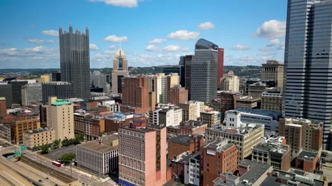 Pittsburgh city skyline, Located at the confluence of the Allegheny, Monong.. Stock Footage 282910398